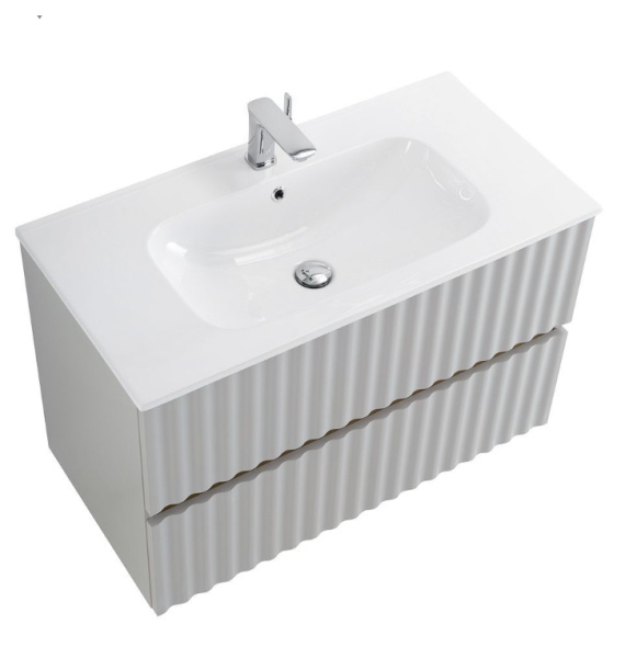 Тумба с раковиной Art&Max Elegant AM-ELEGANT-900-2C-SO-GCM-LED светло-серая матовая / с подсветкой фото