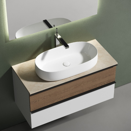 Тумба под раковину Sancos Delta DL100W дуб светлый/белый фото