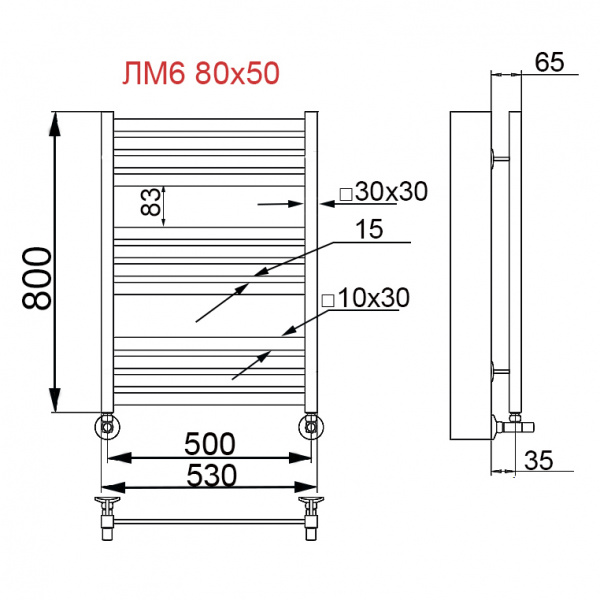 Водяной полотенцесушитель Ника Modern ЛМ 6 80/50 черный гл. люкс фото
