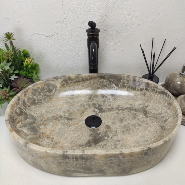 Накладная раковина из оникса Oval Grey Big OY-01564 (60*40*14) фото
