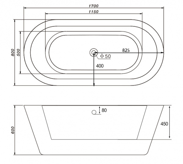 Ванна акриловая Abber AB9213 170x80 фото