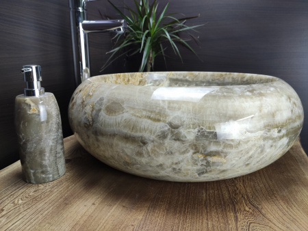 Накладная раковина из оникса Indo Donut Grey Big DO-000170 фото