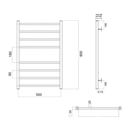 Полотенцесушитель водяной Domoterm Квадро Квадро П8 500х800 фото
