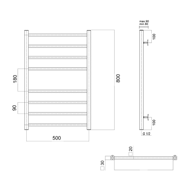 Полотенцесушитель водяной Domoterm Квадро Квадро П8 500х800 фото