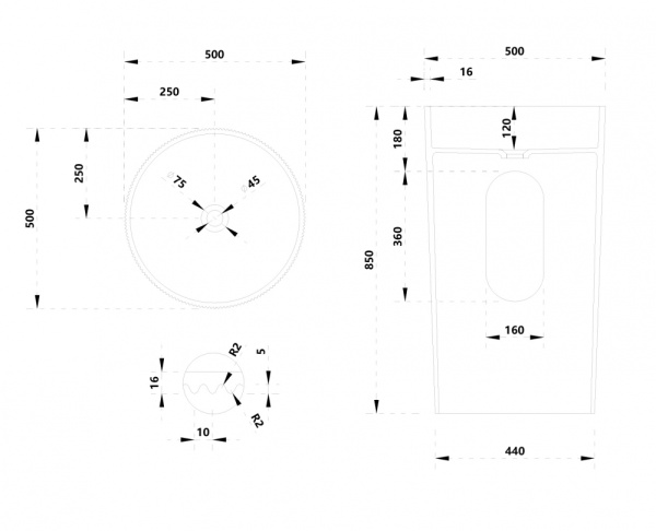 Напольная раковина Abber Stein AS2501-H 50x50 белая матовая фото
