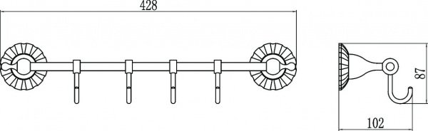 Планка с четырьмя крючками Savol 89C S-08974C фото