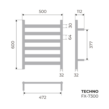 Полотенцесушитель электрический Fixsen TECHNO FX-7300 хром фото