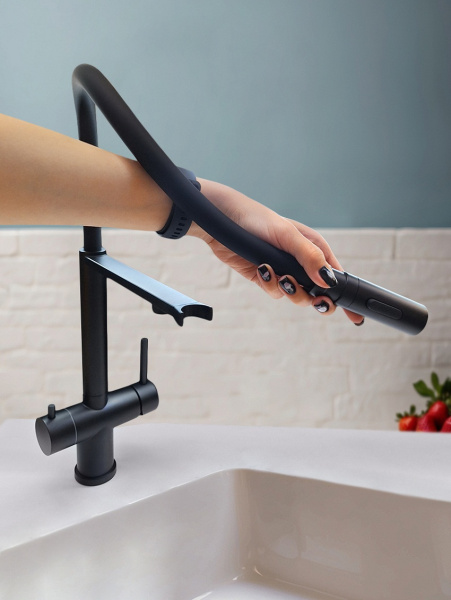 Смеситель для кухни с подключением к фильтру AltroBagno Flusso 050204MB черный матовый фото