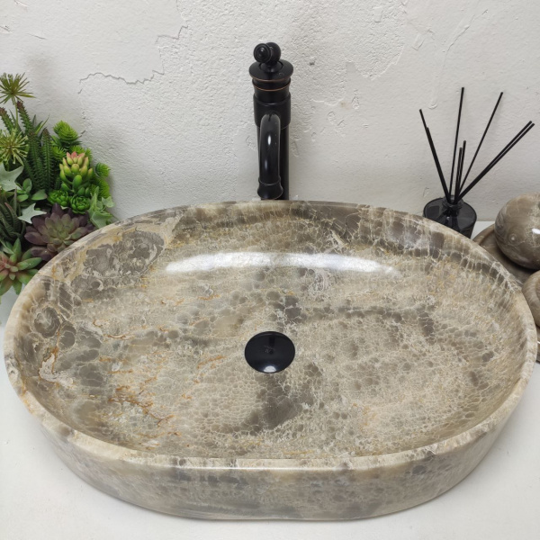 Накладная раковина из оникса Oval Grey Big OY-01564 (60*40*14) фото