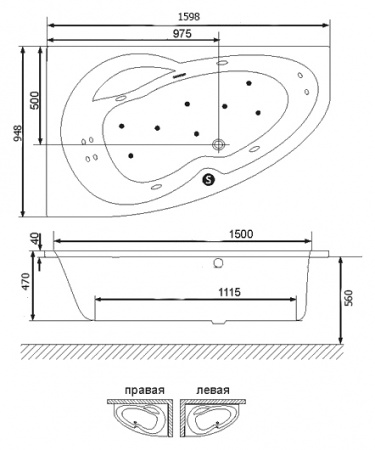 Акриловая ванна Excellent NEWA PLUS 160x95 WAEX.NEP16WH, правая фото