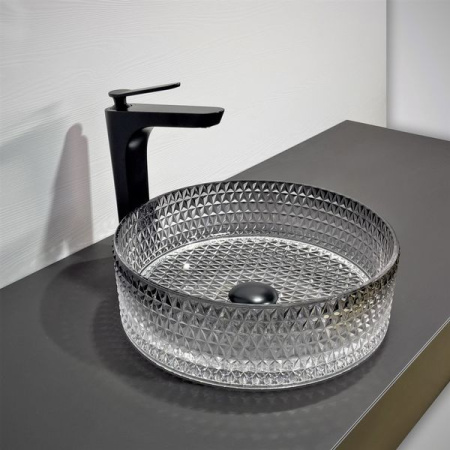 Накладная раковина из стекла Comforty GL10 00-00012244 36x36 черное прозрачное стекло фото