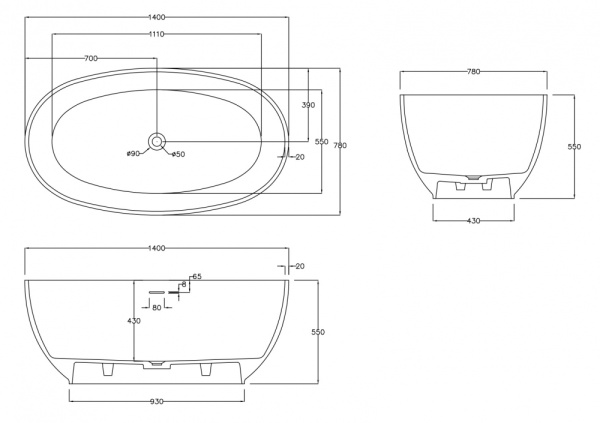 Ванна из искусственого камня Abber Stein AS9641-1.4 140x78 белая матовая фото