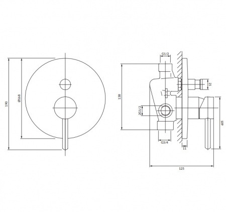 Смеситель для ванны и душа Omnires Y Y1235BL черный фото