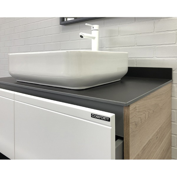 Тумба Comforty Таллин-80 белый матовый/дуб натуральный с антрацитовой столешницей, с раковиной COMFORTY T-Y9378 00-00009969 фото