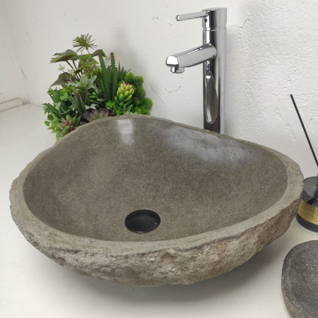 Накладная раковина из речного камня RS01380 (48*39*15) фото