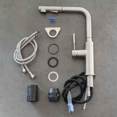 Смеситель для кухни с выдвижной лейкой Lemark Expert LM5085S сталь фото