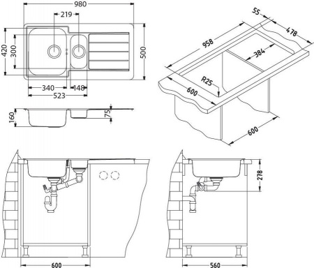 Мойка для кухни Alveus Line 10 (Leinen) фото