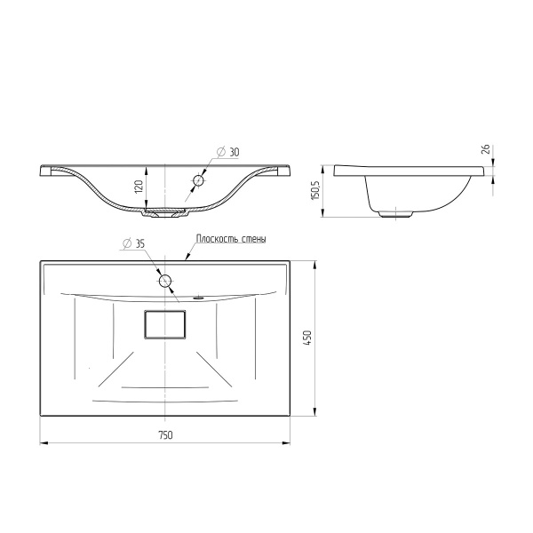 Раковина Vincea VCB-3M750G серая матовая 75 см фото