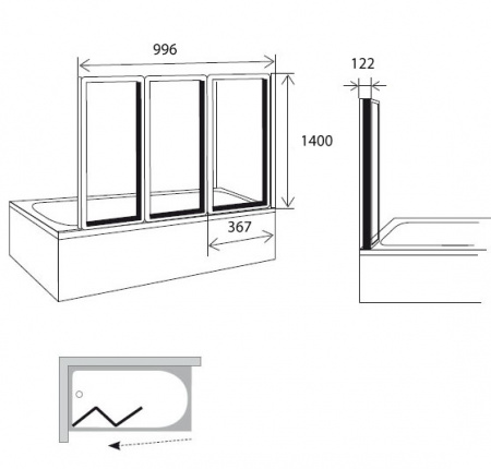 Шторка для ванны складная Ravak Supernova VS3 100 795P0100Z1 бел/transparent прозрачное стекло фото