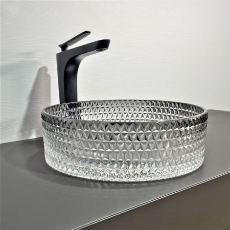 Накладная раковина из стекла Comforty GL10 00-00012244 36x36 черное прозрачное стекло фото