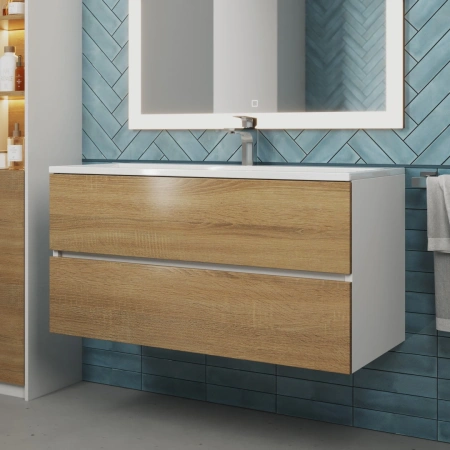 Тумба под раковину Uperwood Barsa 100 293020533 белая/дуб фото