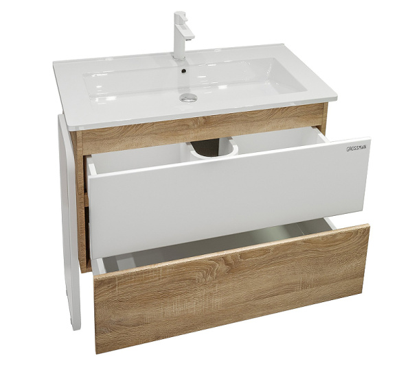 Тумба под раковину Grossman Солис 85 108502 дуб сонома/белый фото