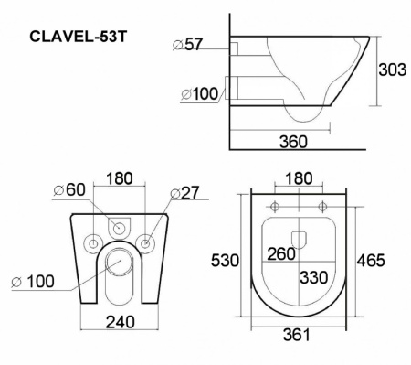 Подвесной унитаз безободковый Esbano CLAVEL-53T с сиденьем фото