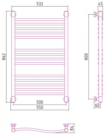 Водяной полотенцесушитель Сунержа Флюид 80x60 00-0222-8060 фото