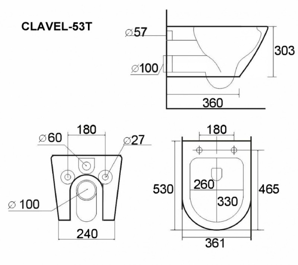 Подвесной унитаз безободковый Esbano CLAVEL-53T с сиденьем фото