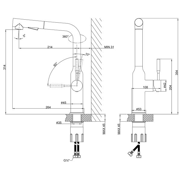 Смеситель для кухни с выдвижной лейкой Lemark Expert LM5085S сталь фото