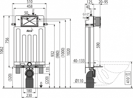 Бачок скрытого монтажа AlcaPlast Alcamodul AM100/1000 фото