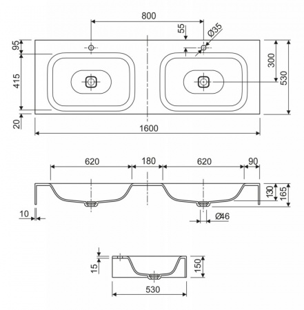 Подвесная раковина Cezares Titan TITAN-1600-2-LVB-SOSPESO фото