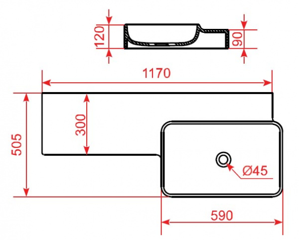 Подвесная раковина Montebianco Ultimo Monza Uno 12251 117х50,5 фото