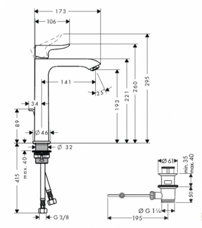 Высокий смеситель для раковины Hansgrohe Metris 31183000 фото
