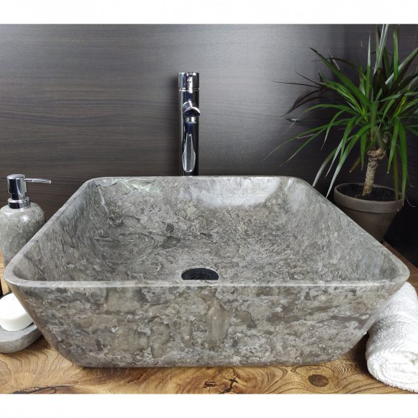 Раковина из мрамора Indo Square Grey Medium MS-00190 фото