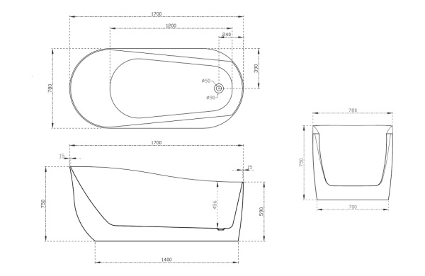 Ванна акриловая Abber AB9491-1.7 170x78 фото