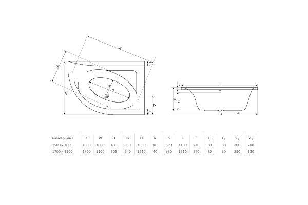 Акриловая ванна Excellent Aquarella 150x100 WAEX.ARL15WH, левая фото