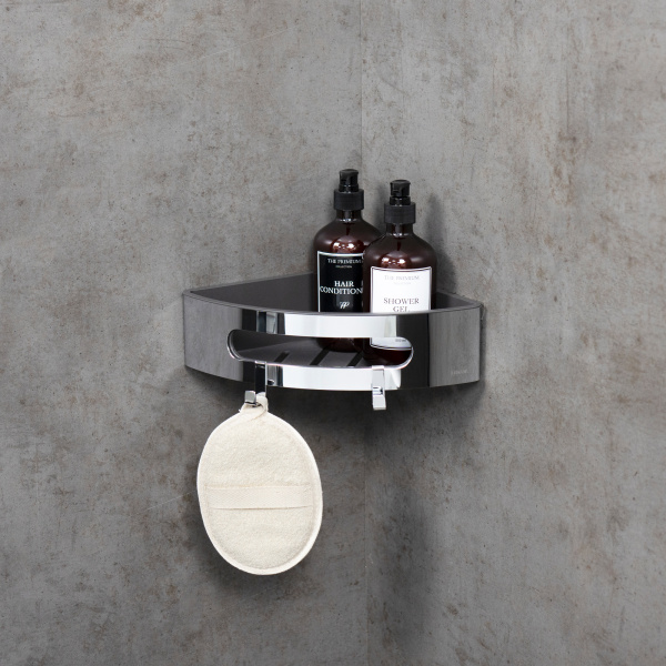 Металлическая полка угловая Lemark Shelf Line 9771046 хром/вставка-пластик графит фото