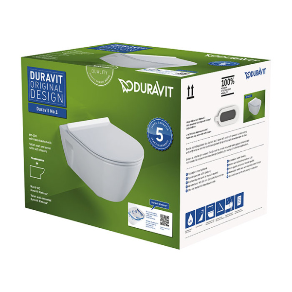 Подвесной унитаз безободковый Duravit No.1 45820900A1 с сиденьем микролифт  фото