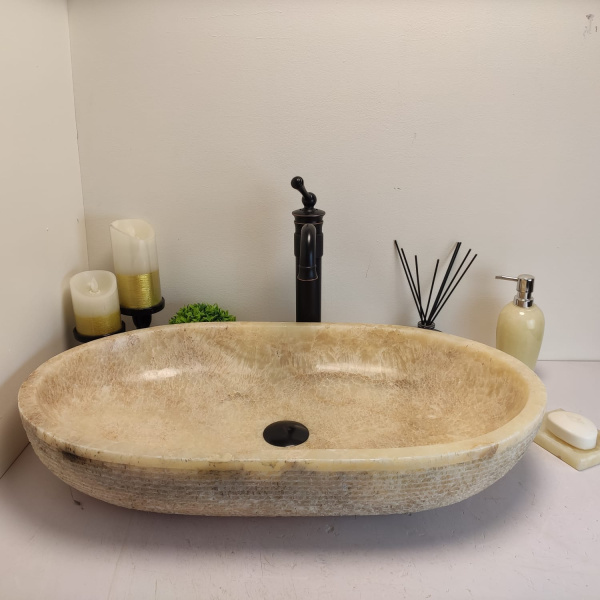 Накладная раковина из оникса Oval Yellow Marmo OO-00659 (70*40*13cм) фото