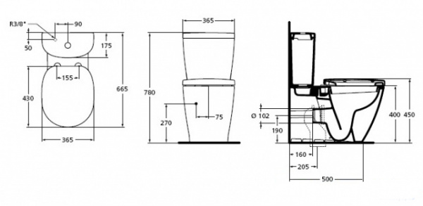 Унитаз напольный Ideal Standard Connect E803701 с бачком Arc E785601 фото