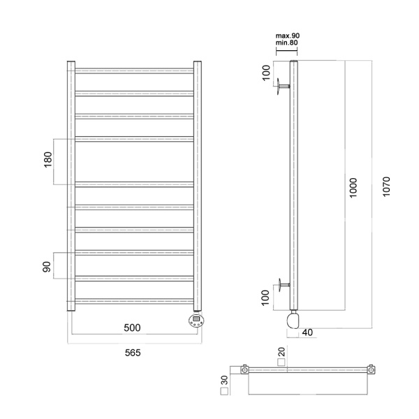 Полотенцесушитель электрический Domoterm Квадро Квадро П10 500х1000 ER фото