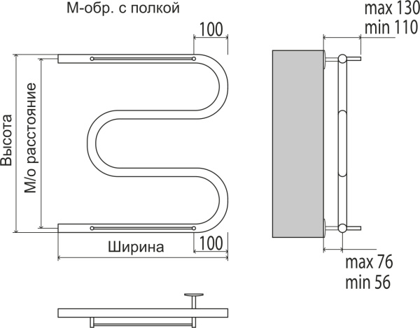 Водяной полотенцесушитель Terminus М-образный с полкой 4620768880568 600х700 фото