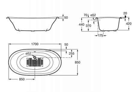 Чугунная ванна Roca Newсast 233650007 с п/ск покрытием 170х85 на ножках фото