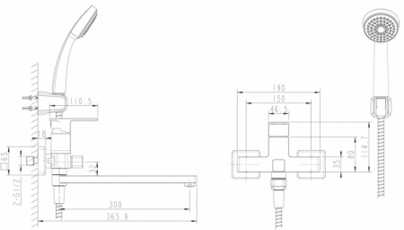 Смеситель для ванны с душем Bravat Riffle F672106C-LB фото