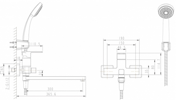 Смеситель для ванны с душем Bravat Riffle F672106C-LB фото
