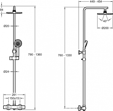 Термостатическая душевая система (стойка) Jacob Delafon Brive 2 E24322-CP фото