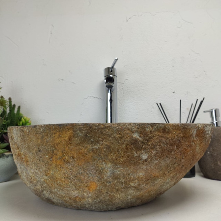 Накладная раковина из речного камня RS01394 (45*41*15) фото