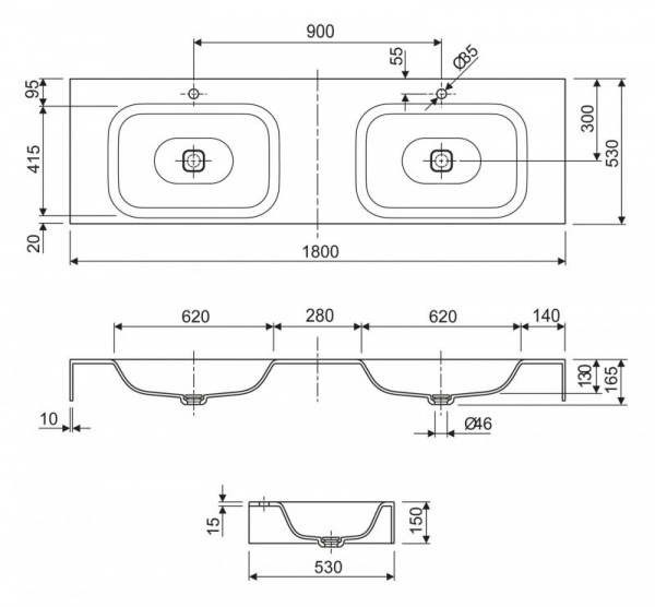 Подвесная раковина Cezares Titan TITAN-1800-2-LVB-SOSPESO фото