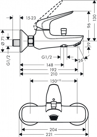 Смеситель для ванны с душем Hansgrohe Novus 71040000 фото